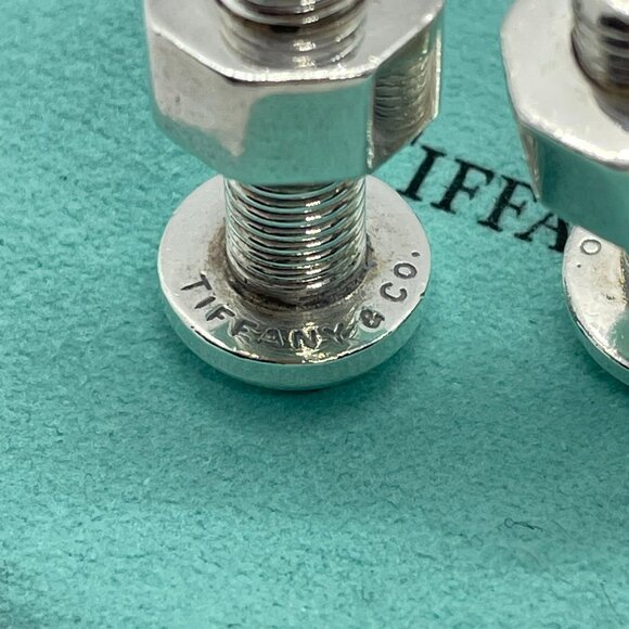 Tiffany & Co Silver Nut Bolt Cufflinks Cuff Link Links w/ Pouch - Picture 10 of 14